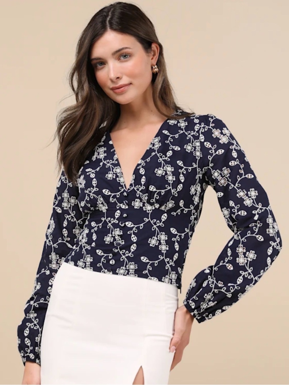 Lulu's Sincere Charisma Eyelet Embroidered Long Sleeve Top Size M New With Tag